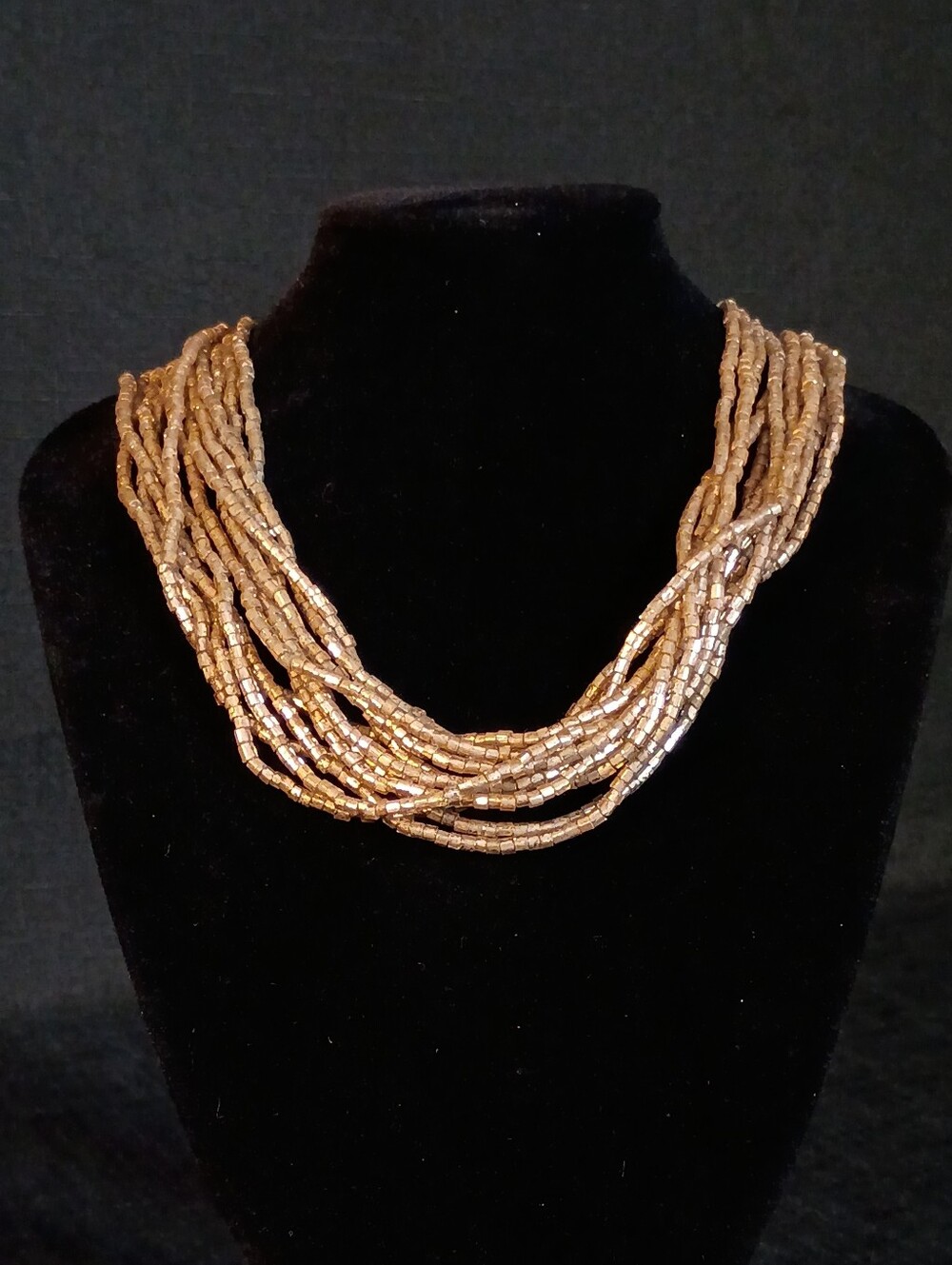 Elegant Gold Tone Multistranded Beaded Necklace Lobster